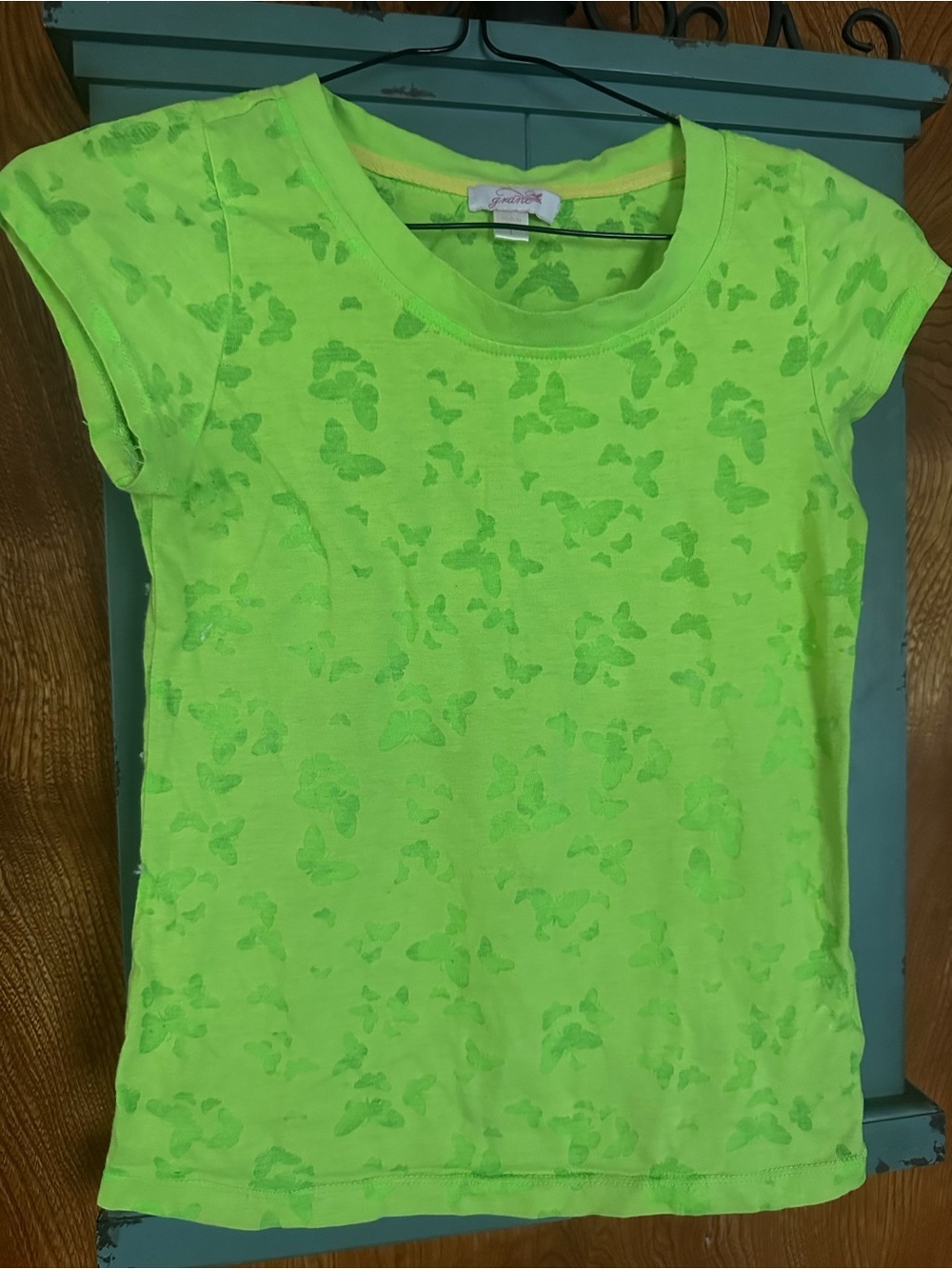Girls Neon Green Butterfly Short Sleeve Tee